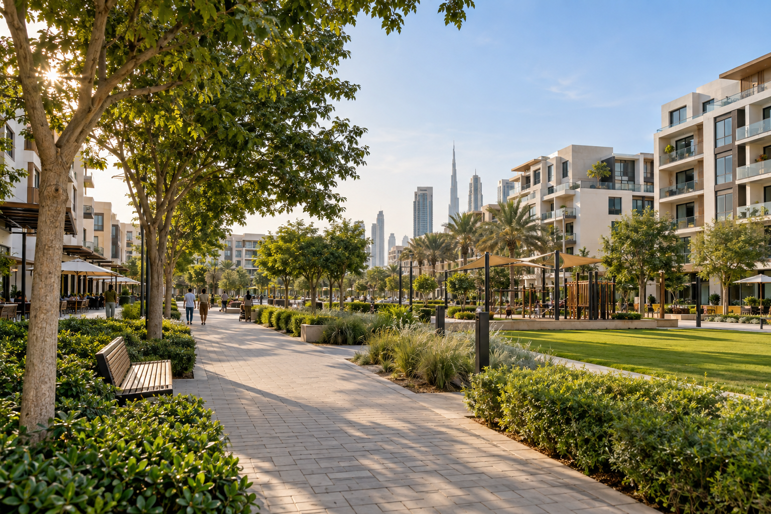 Walkable landscaped residential neighborhood in the UAE